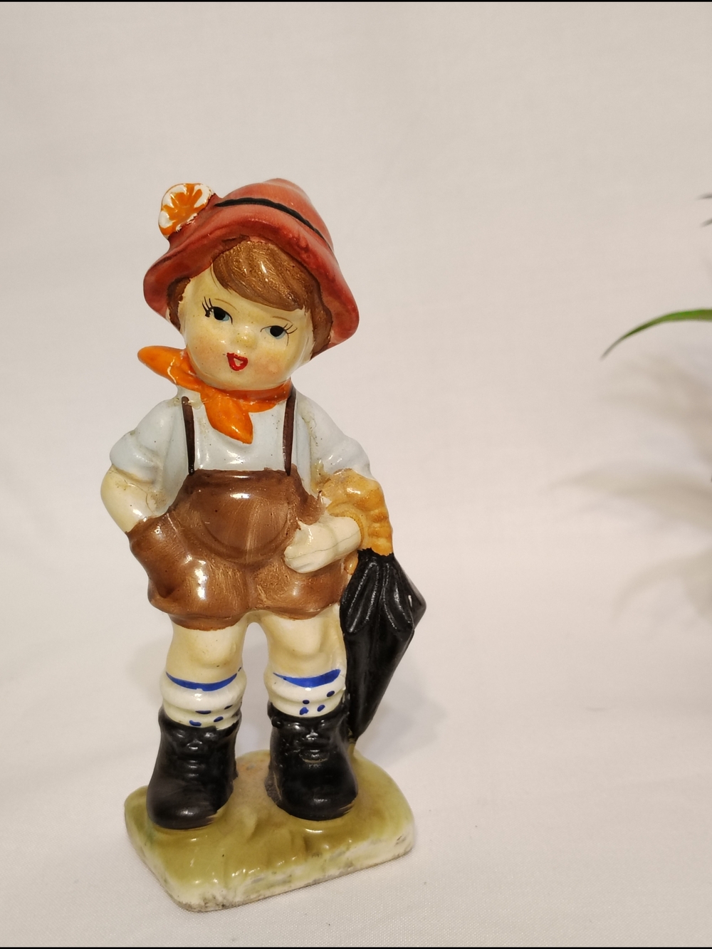 Vintage 1970's Ceramic Boy with Umbrella.   Hummel Look Alike